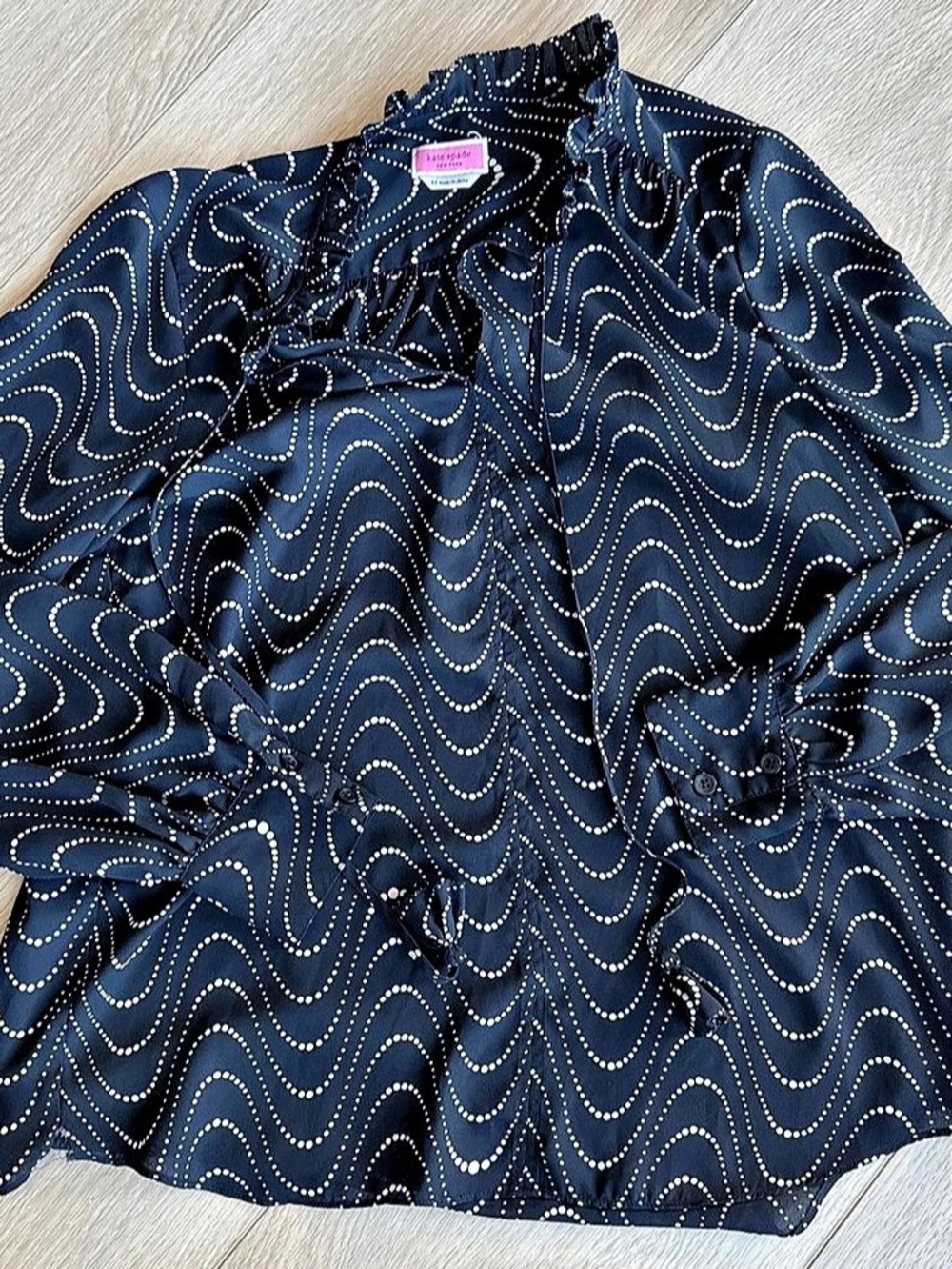 kate spade new york Wavy Dot Blouse Black & White Size XS